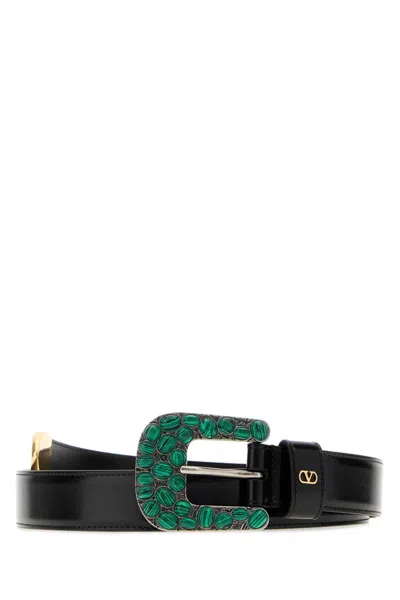 Valentino Garavani Vlogo Signature Malachite-embellished Belt In Black