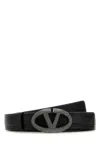 Valentino Leather Belt With Adjustable Length And Embellished Buckle In Neroblackdiamond