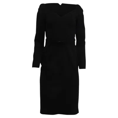 Pre-owned Valentino Garavani Belted Midi Dress In Black Wool