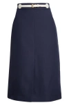 Valentino Garavani Belted Virgin Wool & Silk Midi Skirt In Blue