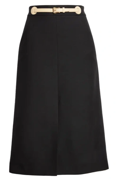 VALENTINO VALENTINO GARAVANI BELTED VIRGIN WOOL & SILK MIDI SKIRT