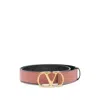 Valentino Pink Leather Vlogo Belt In Brown
