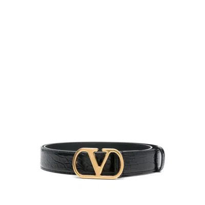 Valentino Garavani Elegant Black Leather Belt With Gold Buckle 30 Mm Men