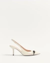 Valentino Bow Detail 45 Leather Slingback Pump In Ivory/black