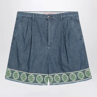 Valentino Jacquard-hem Denim Bermuda Shorts In Blue