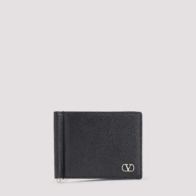 Valentino Garavani Bifold Wallet In 100% Gained Calf Leather (11cm X 8.5cm X 1cm) In Black