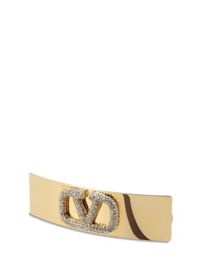 Valentino Garavani Vlogo Hair Clip In 18/crystal Silver Shade