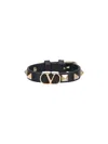 Valentino Garavani Black Textured Leather Bracelet With Gold Studs In Black