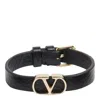 Valentino Adjustable Length Leather Textured Bracelets In Black