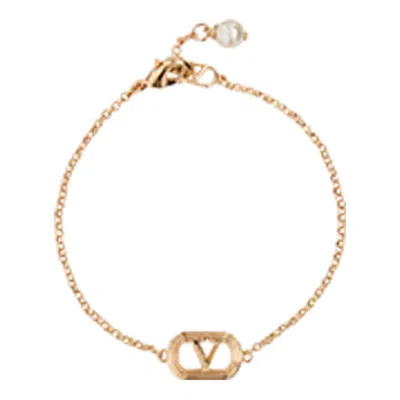 Valentino Garavani Chain And Pearl Detail Bracelet Collection In Gold