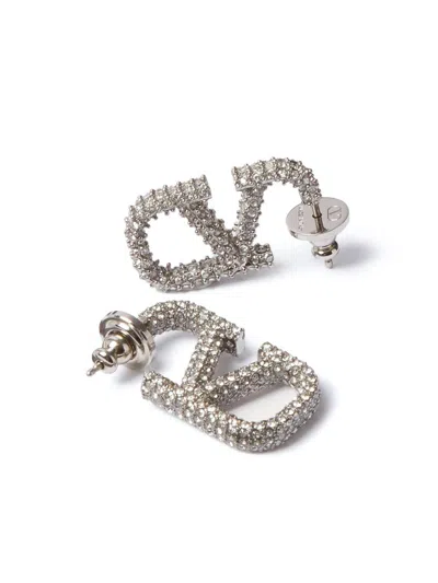 Valentino Garavani Vlogo Signature Crystal Earrings In Palladium/crystal Silver