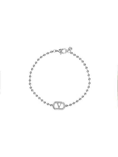 Valentino Garavani Vlogo Chain Brass Bracelet In Silver