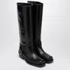Valentino Rockstud Biker Knee-high Leather Boots In Black