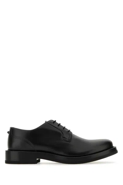 Valentino Garavani Black Leather Lace Up Shoes In Multi