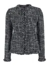 Valentino Braided Collar Tweed Fitted Jacket In Multicolor