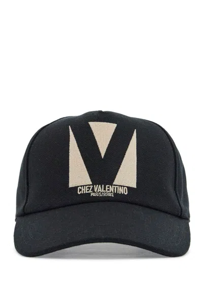 Valentino Garavani Black Baseball Cap With Butter Logo In Adjustable Cotton Women