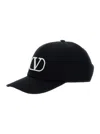 Valentino Garavani Black Baseball Cap With Embroidered V Logo On Front In Cotton Man In Multicolor