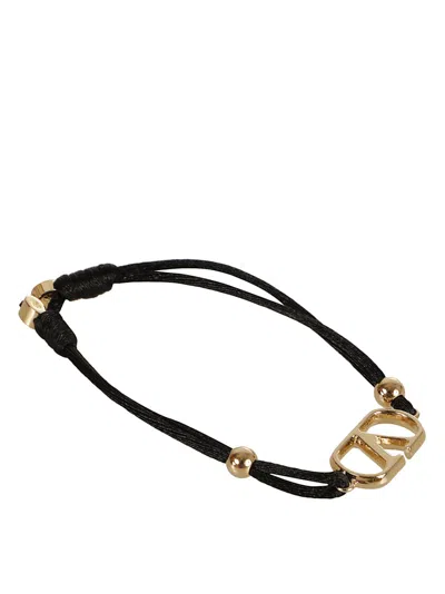 Valentino Garavani Black Bracelet With Gold-tone Logo Charm