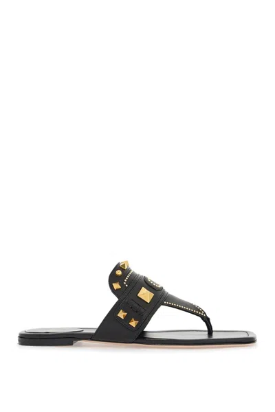 Valentino Garavani Black Buffalo Leather Studded Flip Flops