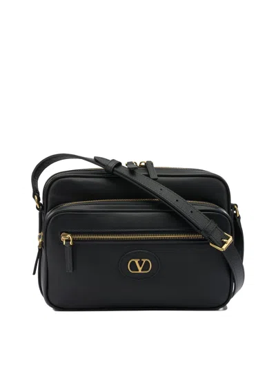 Valentino Garavani Black Calf Leather Bag In Pink
