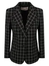 Valentino Garavani Black Checkered Wool Blazer In Black