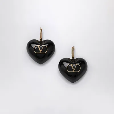 Valentino Garavani Black Coeur Royal Earrings In Gold