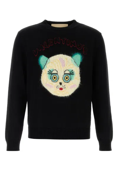 Valentino Wool Cotton Chat De La Maison Sweater In Black