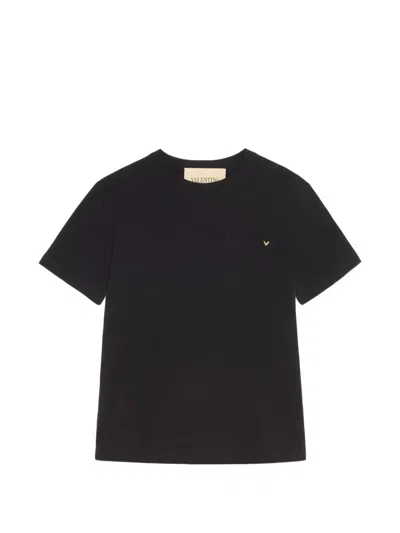 Valentino Garavani Black Cotton Tshirt With Vgold
