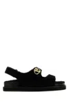 Valentino Garavani Vlogo Locker Shearling Sandal Woman Black 40