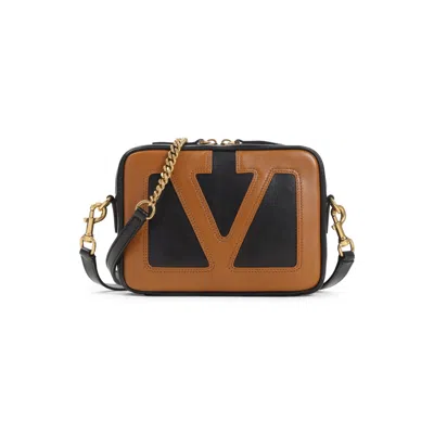 Valentino Garavani Black Lambskin Viva Superstar Camera Case Shoulder Bag In Brown