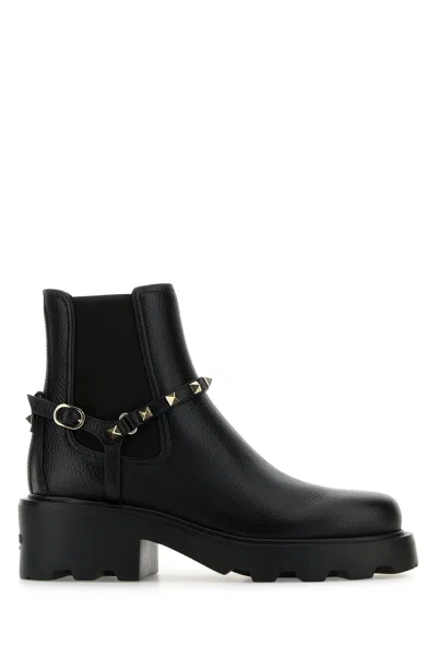 Valentino Garavani Black Leather Ankle Boots
