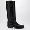Valentino Rockstud Biker Knee-high Leather Boots In Black