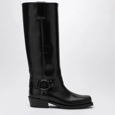 VALENTINO GARAVANI VALENTINO GARAVANI BLACK LEATHER BIKER ROCKSTUD HIGH BOOT WOMEN