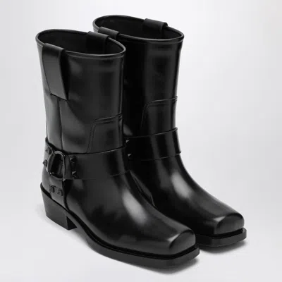 Valentino Garavani Black Leather Biker Rockstud Low Boot Women