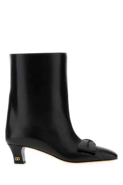 Valentino Garavani Black Leather Bowow Ankle Boots