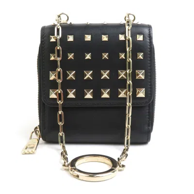 Pre-owned Valentino Garavani Black Leather Coin Purse/coin Case ()