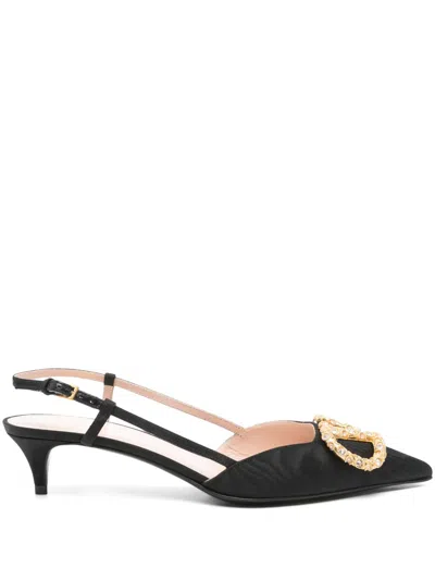 Valentino Garavani Valentino Vlogo 40 Velvet Slingback Pump In Black