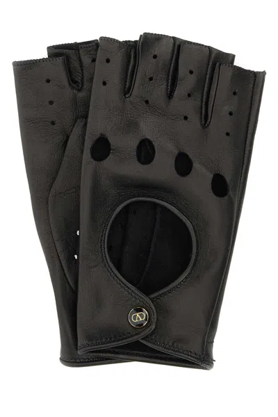 VALENTINO GARAVANI VALENTINO GARAVANI BLACK LEATHER FINGERLESS GLOVES