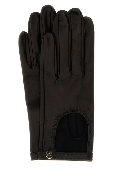 VALENTINO GARAVANI BLACK LEATHER GLOVES
