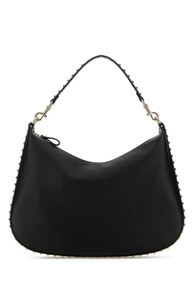 Valentino Garavani Black Leather Hobo Rockstud Shoulder Bag In Nero
