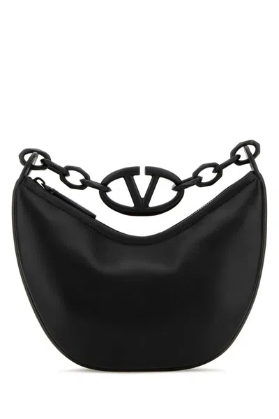 VALENTINO GARAVANI VALENTINO GARAVANI BLACK LEATHER HOBO VLOGO MOON HANDBAG