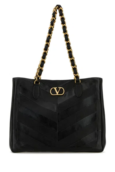 VALENTINO GARAVANI VALENTINO GARAVANI BLACK LEATHER LASEINE SHOPPING BAG