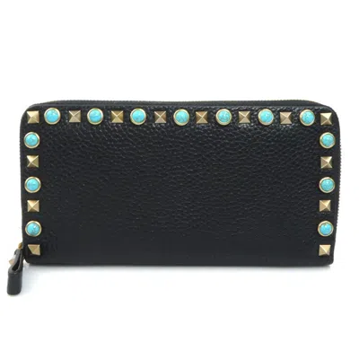 Pre-owned Valentino Garavani Black Leather Long Wallet (bi-fold) ()