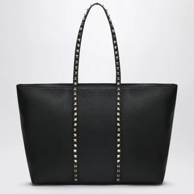 VALENTINO GARAVANI VALENTINO GARAVANI BLACK LEATHER MEDIUM ROCKSTUD SHOPPING BAG