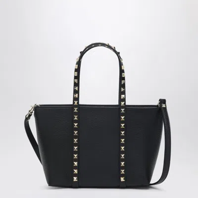 Valentino Garavani Black Leather Mini Rockstud Tote Bag