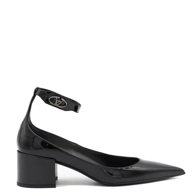 Valentino Garavani Vlogo Lockette Leather Ankle Strap Pumps In Black