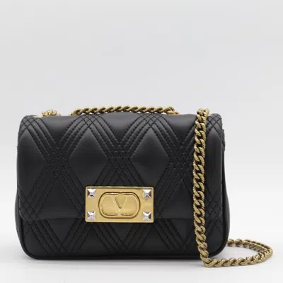 Valentino Garavani Black Leather Quiltie 67 Shoulder Bag
