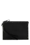Valentino Garavani Black Leather Rockstud Clutch In Black