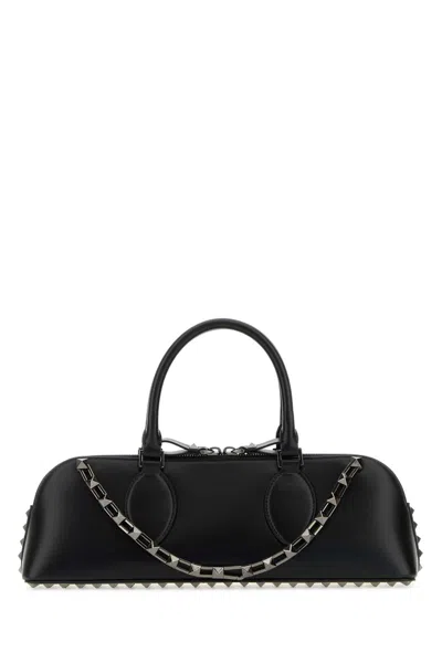 Valentino Garavani Black Leather Rockstud East-west Handbag