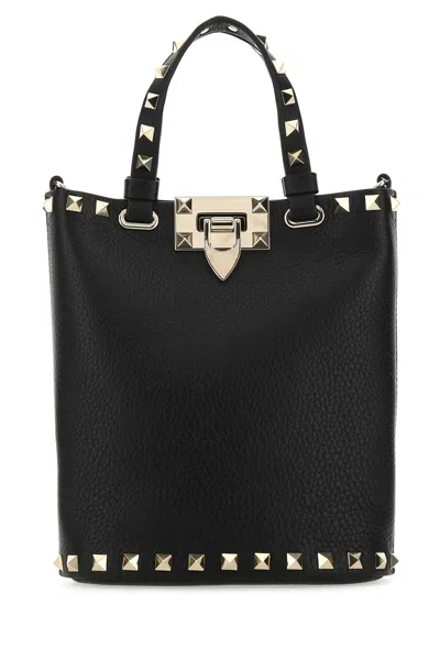Valentino Garavani Rockstud Leather Handbag Metal Hardware In Black